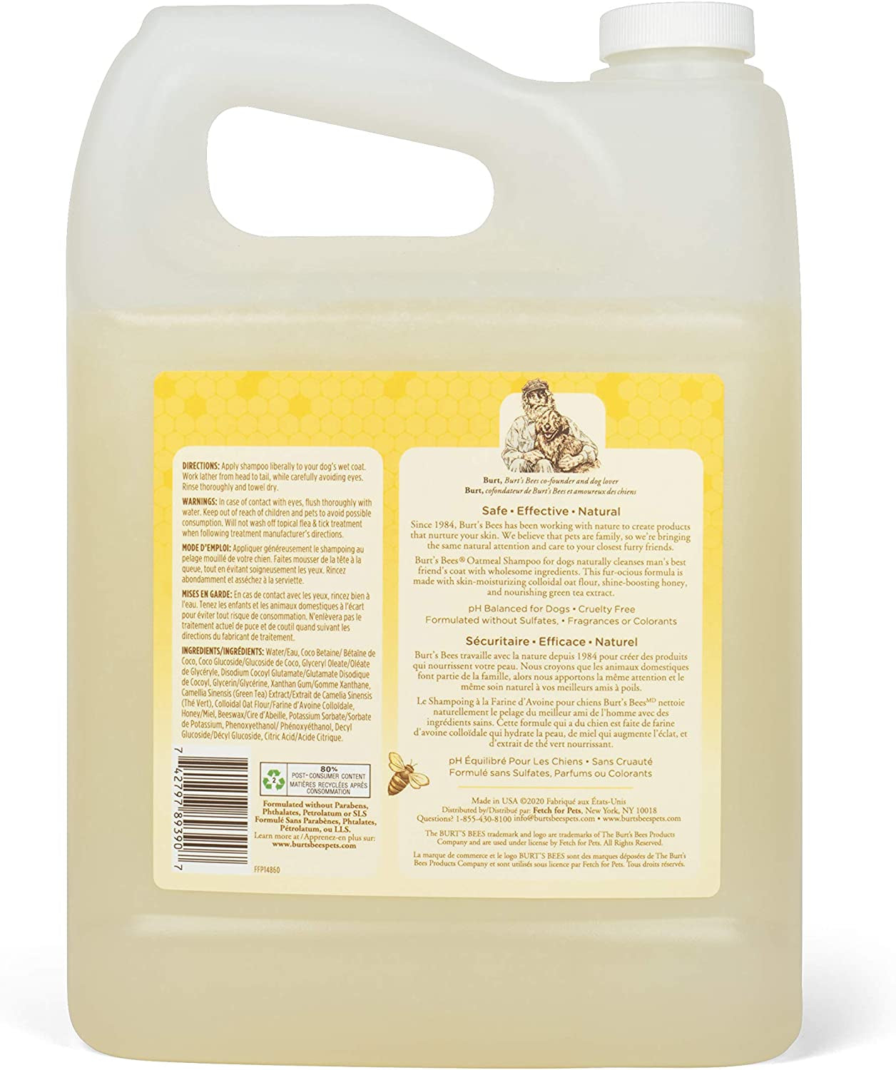 Natural Oatmeal Shampoo with Colloidal Oat Flour and Honey | Oatmeal Dog Shampoo, 1 Gallon | Cruelty Free, Sulfate & Paraben Free, Soothing Dog Shampoo for All Dogs,Beige