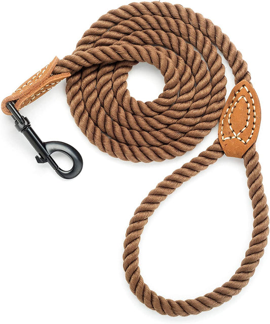 Dog Leash | Braided Cotton Rope Dog Leashes with Leather Tailor Tip | 4 Feet Dog Leash W Heavy Duty Metal Clasp | Wedding Dog Leash (Dark Brown, 48 Inches)