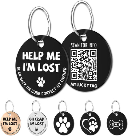 Stainless Steel QR Code Pet ID Tags Dog Tags - Pet Online Profile - Scan QR Receive Instant Pet Location Alert Email