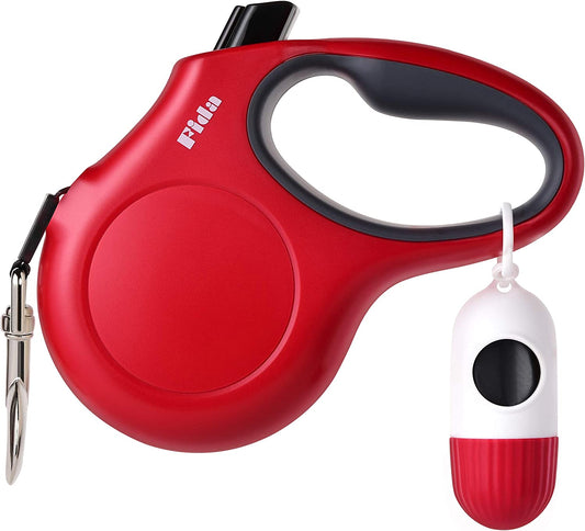 Retractable Dog Leash for Large Breed up to 110 Lbs, 16 Ft Heavy Duty Pet Walking Leash with Dispenser and Poop Bags, Anti-Slip Handle, Reflective Strong Nylon Tape (L, Red)