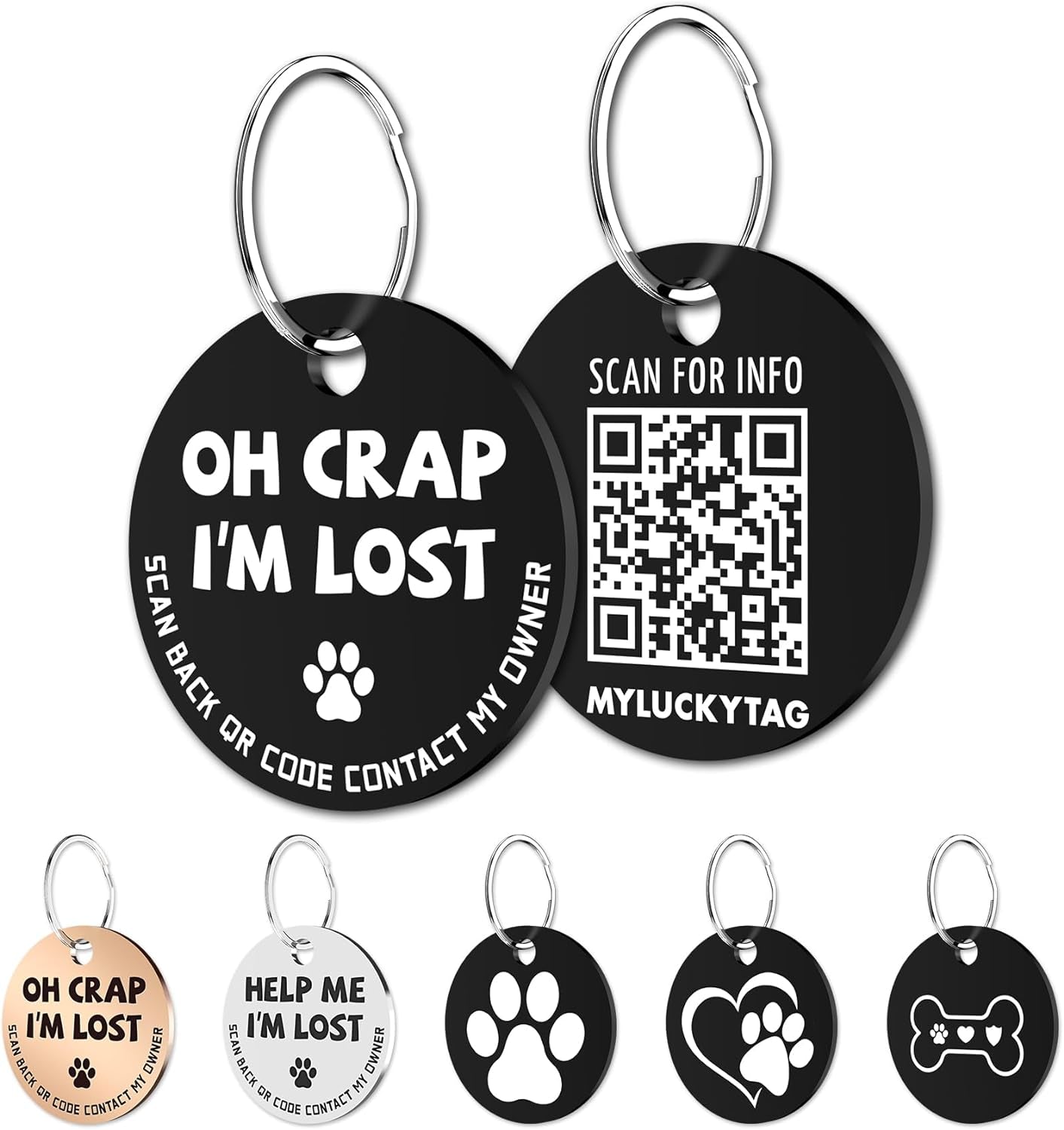 Stainless Steel QR Code Pet ID Tags Dog Tags - Pet Online Profile - Scan QR Receive Instant Pet Location Alert Email