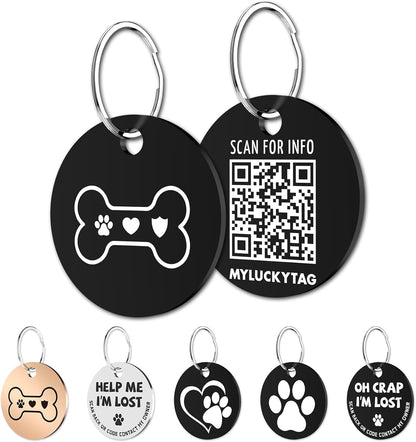 Stainless Steel QR Code Pet ID Tags Dog Tags - Pet Online Profile - Scan QR Receive Instant Pet Location Alert Email