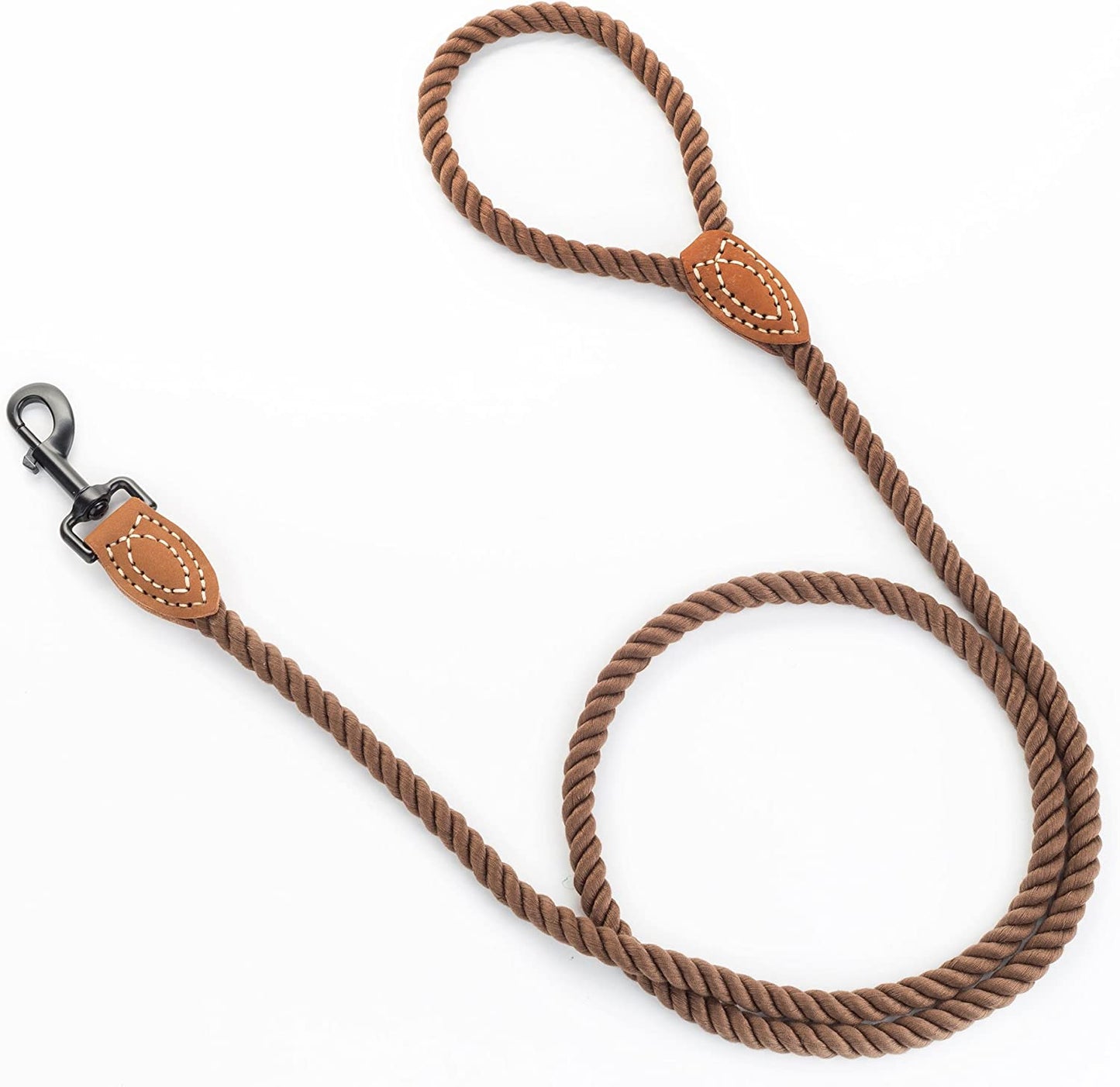 Dog Leash | Braided Cotton Rope Dog Leashes with Leather Tailor Tip | 4 Feet Dog Leash W Heavy Duty Metal Clasp | Wedding Dog Leash (Dark Brown, 48 Inches)