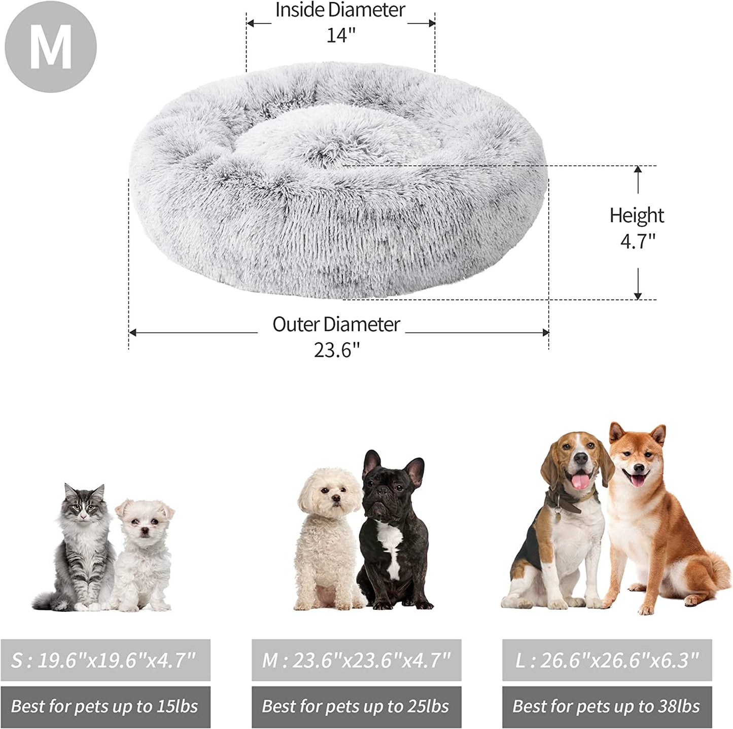 Cat Beds for Indoor Cats - Cat Bed with Machine Washable, Waterproof Bottom - Fluffy Dog and Cat Calming Cushion Bed for Joint-Relief and Sleep Improvement