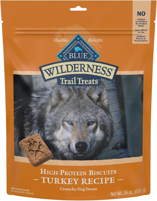 Wilderness Trail Treats High Protein Grain Free Crunchy Dog Treats Biscuits, Turkey Recipe 24-Oz Bag