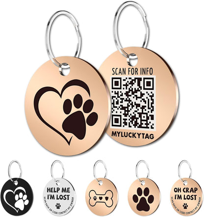 Stainless Steel QR Code Pet ID Tags Dog Tags - Pet Online Profile - Scan QR Receive Instant Pet Location Alert Email