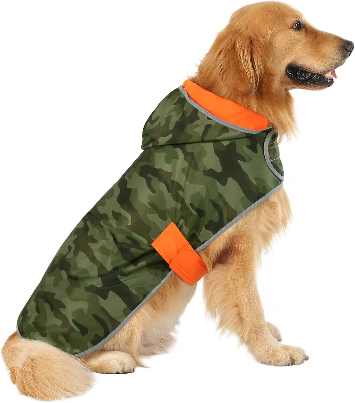 Reversible Dog Raincoat Hooded Slicker Poncho Rain Coat Jacket for Small Medium Large Dogs Camo Orange - L