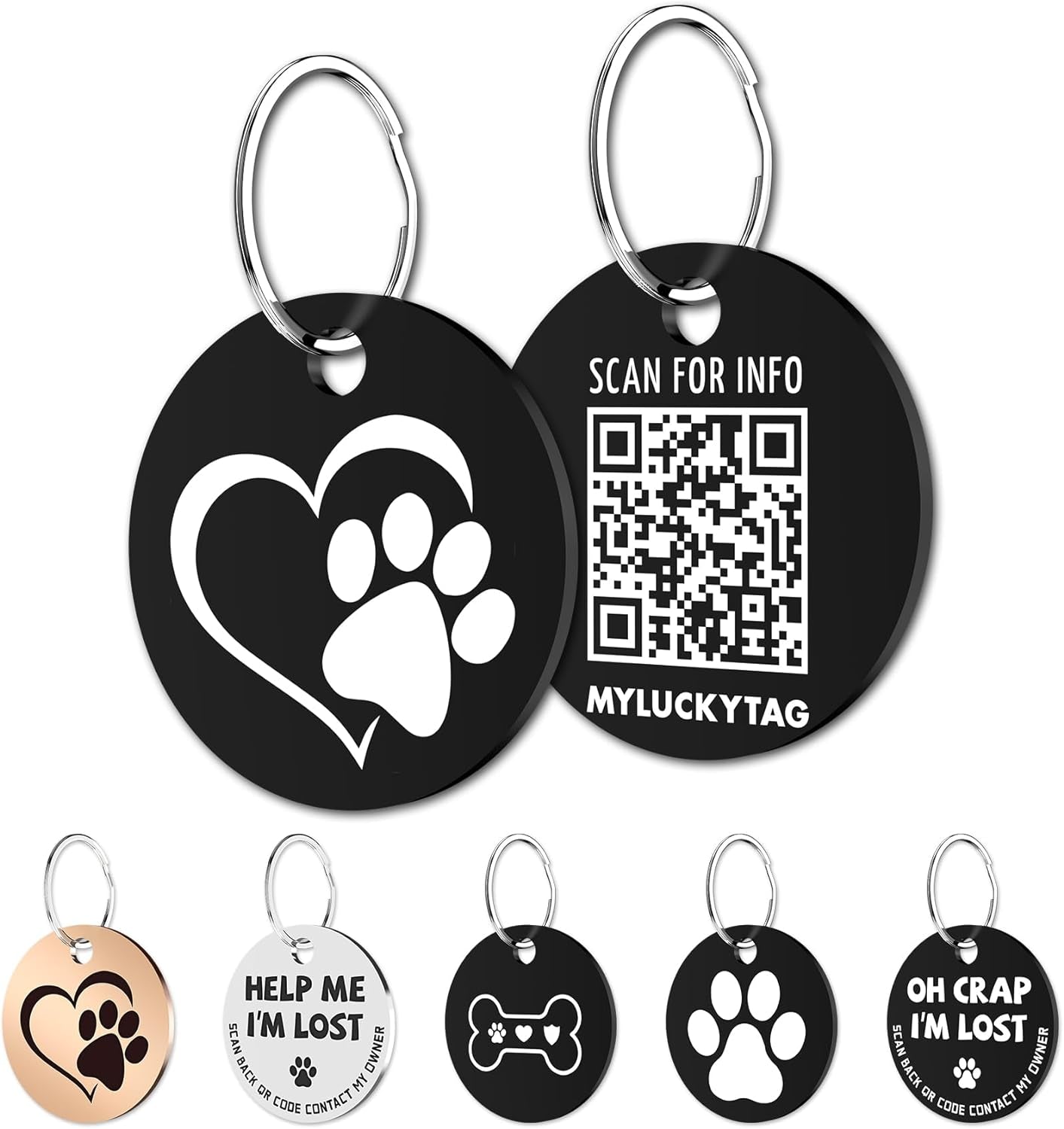 Stainless Steel QR Code Pet ID Tags Dog Tags - Pet Online Profile - Scan QR Receive Instant Pet Location Alert Email